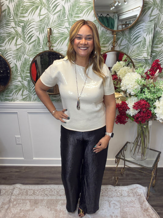Samantha Sequin Cream Short Sleeve Top
