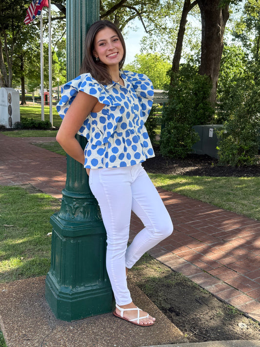 Polka Dot Flutter Sleeve Top