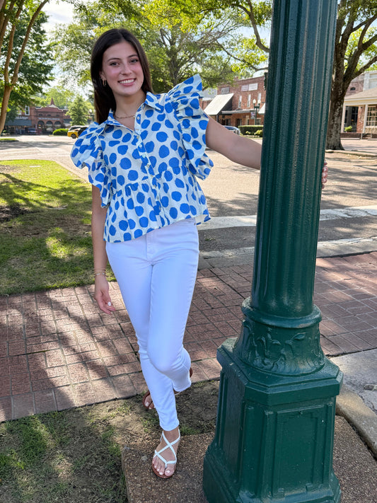 Polka Dot Flutter Sleeve Top