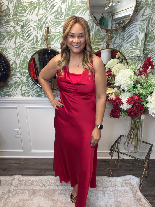 Red Satin Maxi Dress