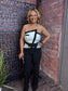 "Tied with a Bow" Black and White Strapless Jumpsuit