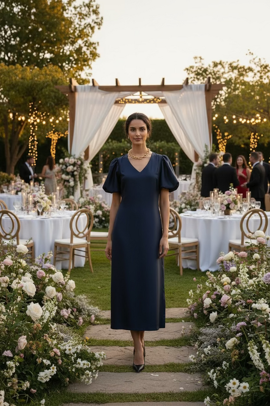 Navy Shimmer Midi Dress