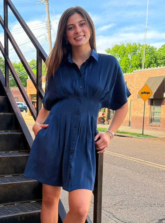 Leslie Navy Shimmer Dress