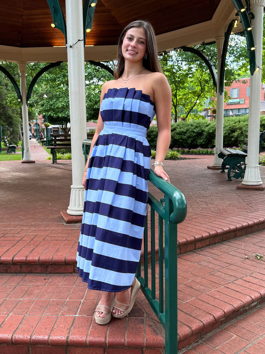 Presley Striped Strapless Midi Dress