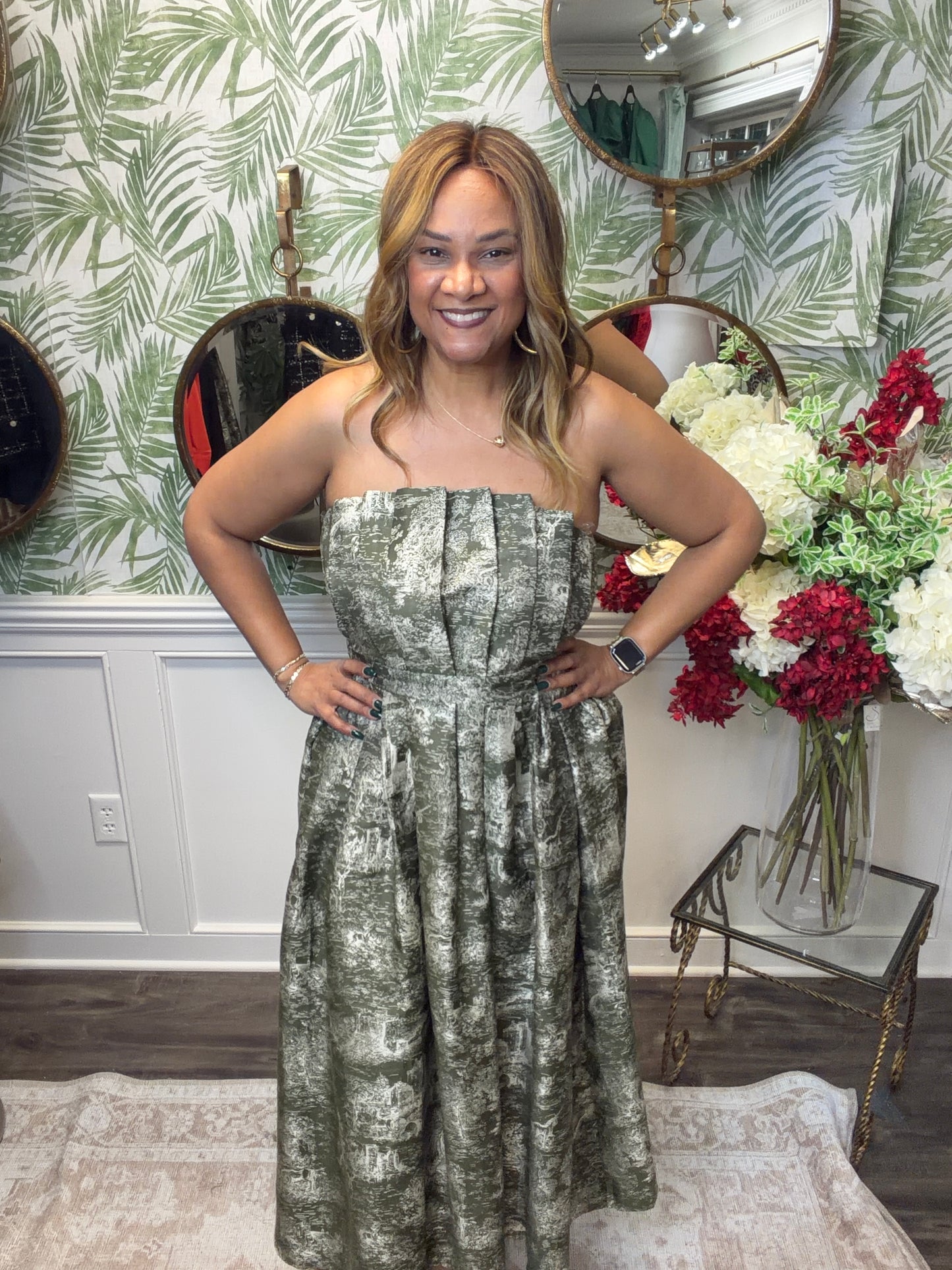 Olive Strapless Midi Dress