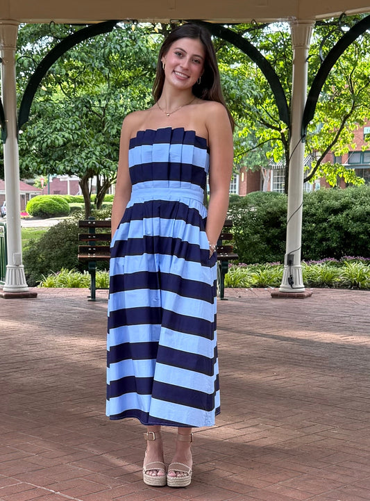 Presley Striped Strapless Midi Dress