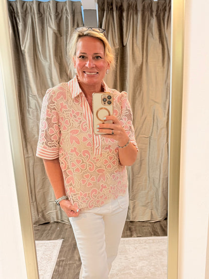 Mauve Striped and Lace Top