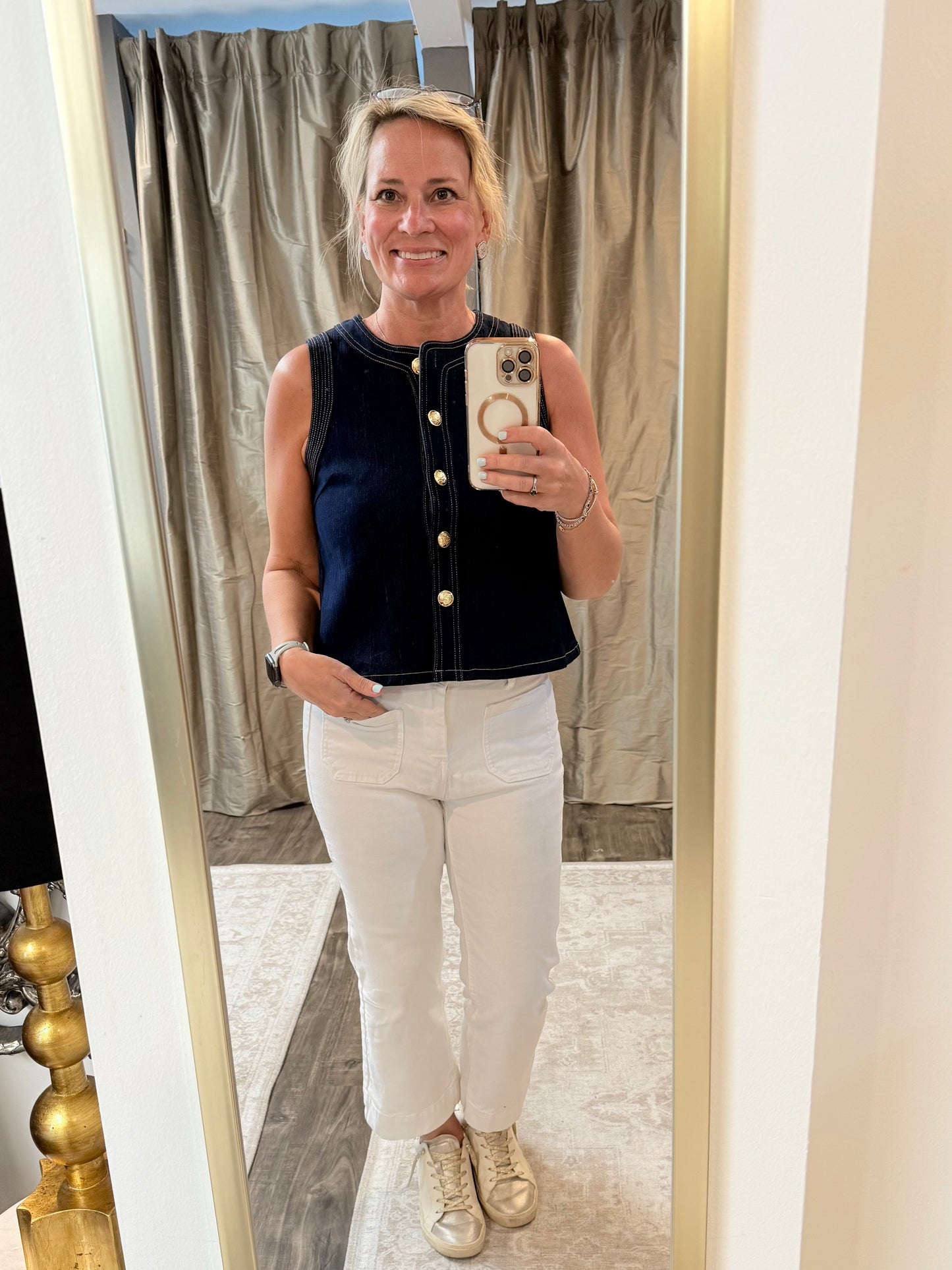 Stretch Button Denim Top