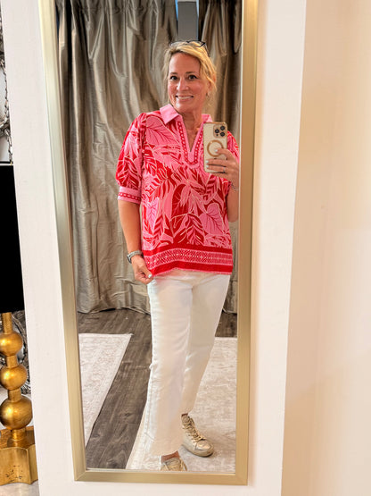 Pink and Red Tropical Leaf Top