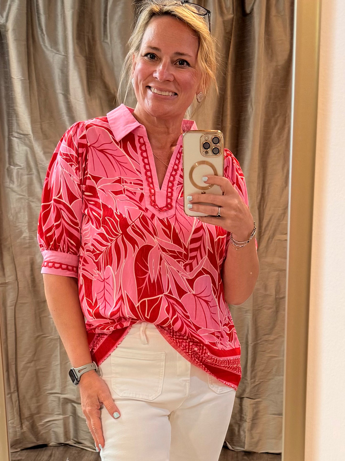 Pink and Red Tropical Leaf Top