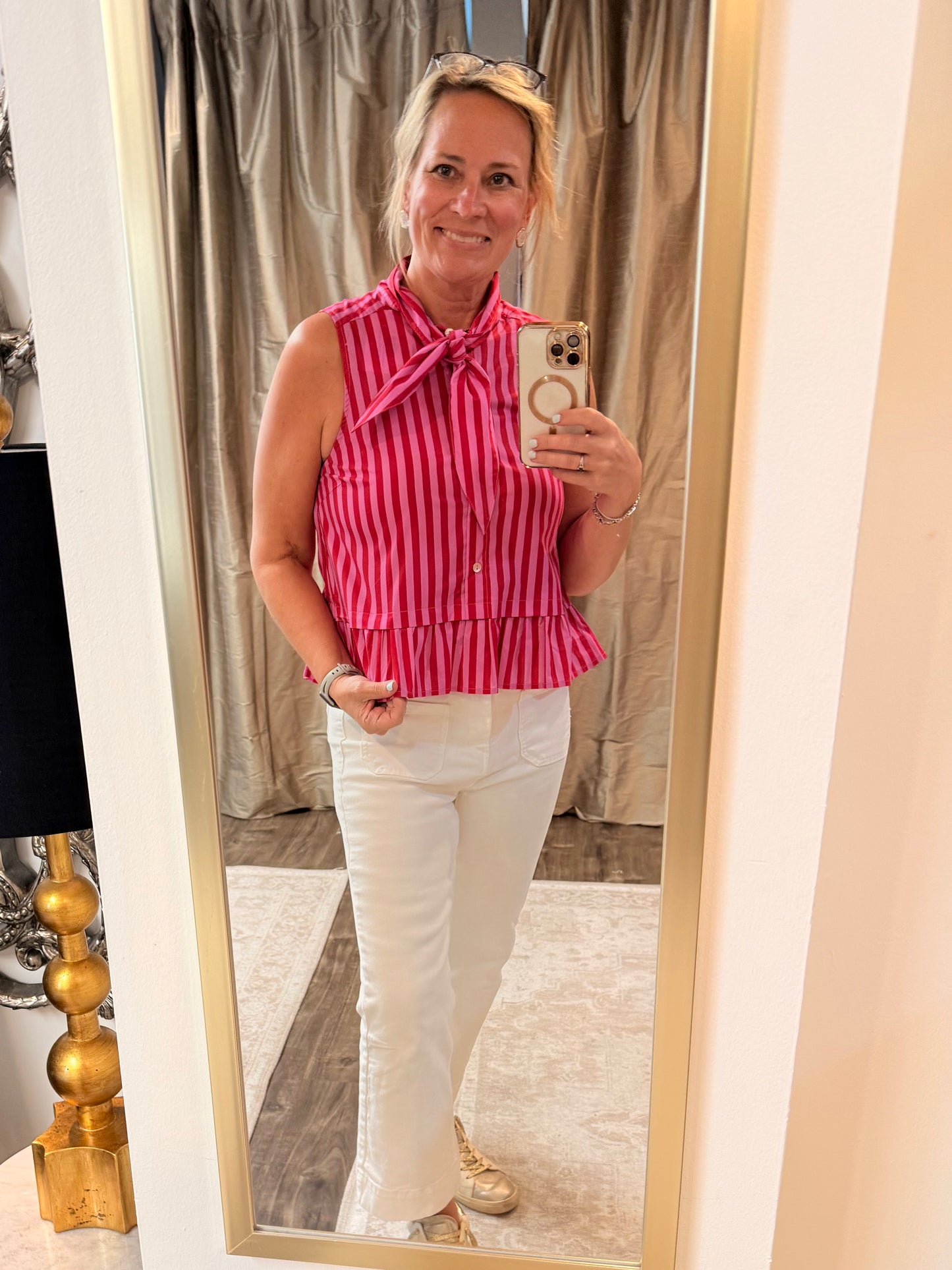 Pink And Red Striped Top