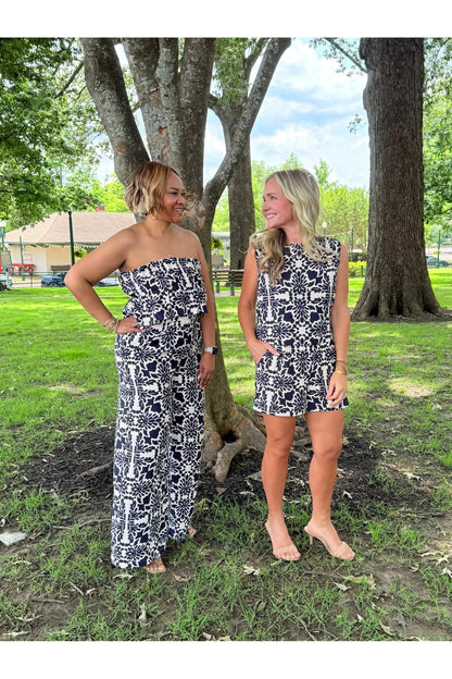 Carmen Navy & Ivory Strapless Jumpsuit