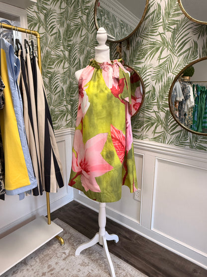 Delilah Ruffle Neck Tie Floral Mini Dress
