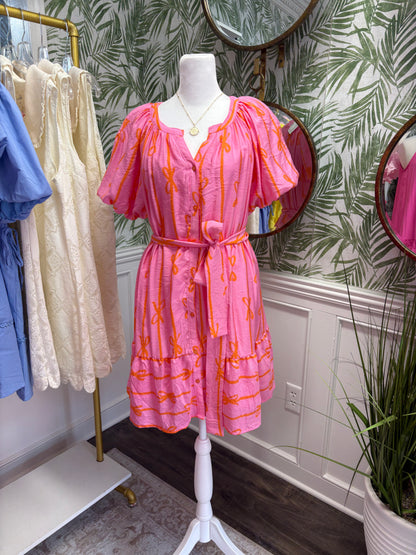 Bow Print Flutter Dress