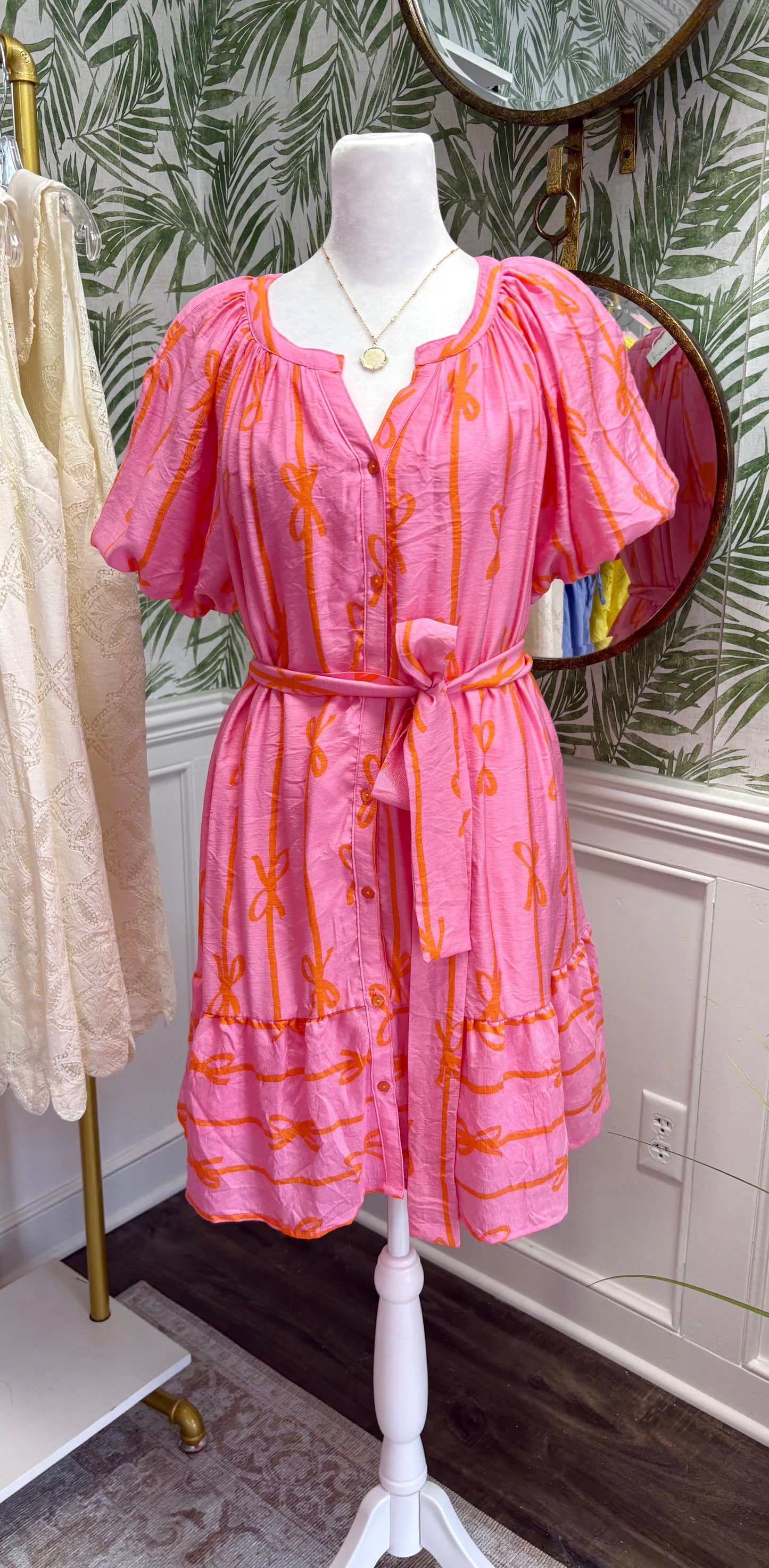 Bow Print Flutter Dress