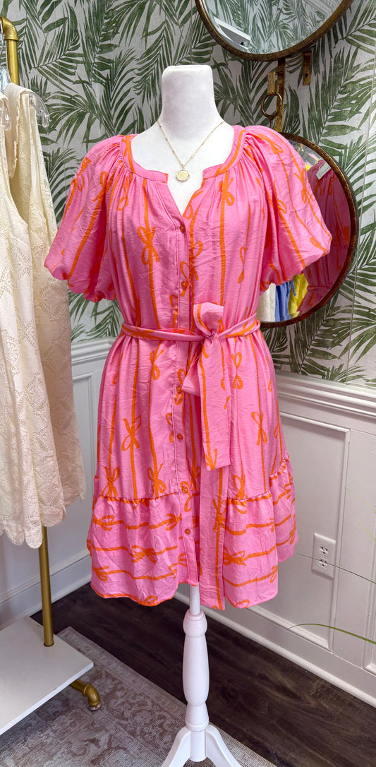 Bow Print Flutter Dress