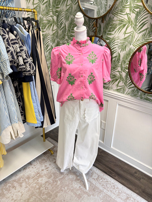 Leighton Ruffle Embroidered Top