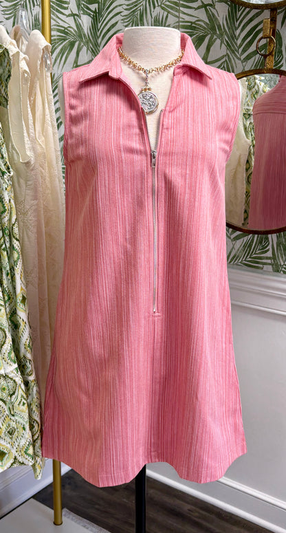 Pink Sleeveless Half-Zip Dress