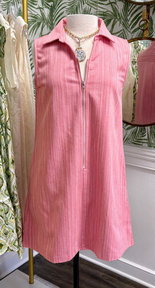 Pink Sleeveless Half-Zip Dress