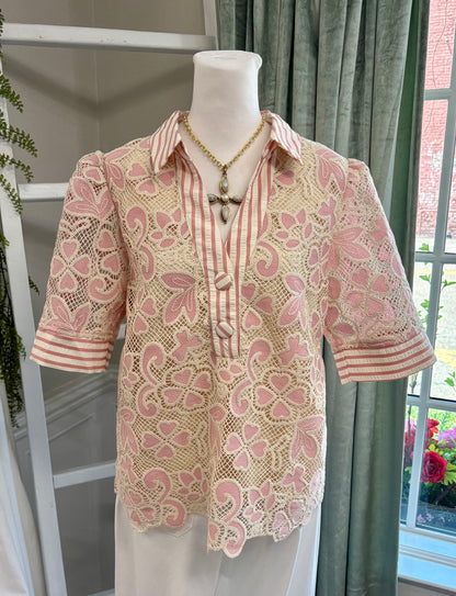 Mauve Striped and Lace Top
