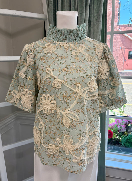 Dusty Blue Floral Lace Top