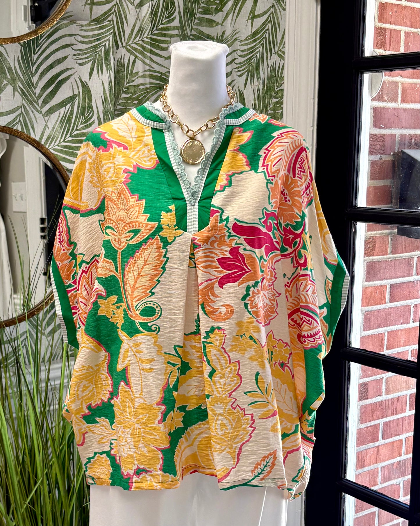Abstract Boho Top In Green