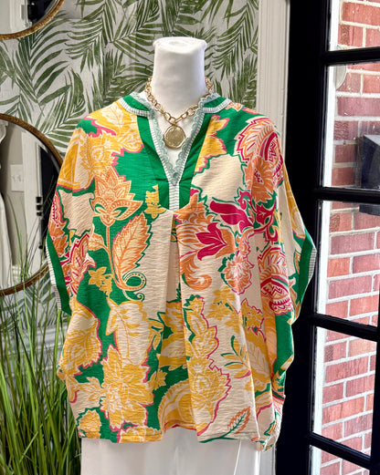 Abstract Boho Top In Green