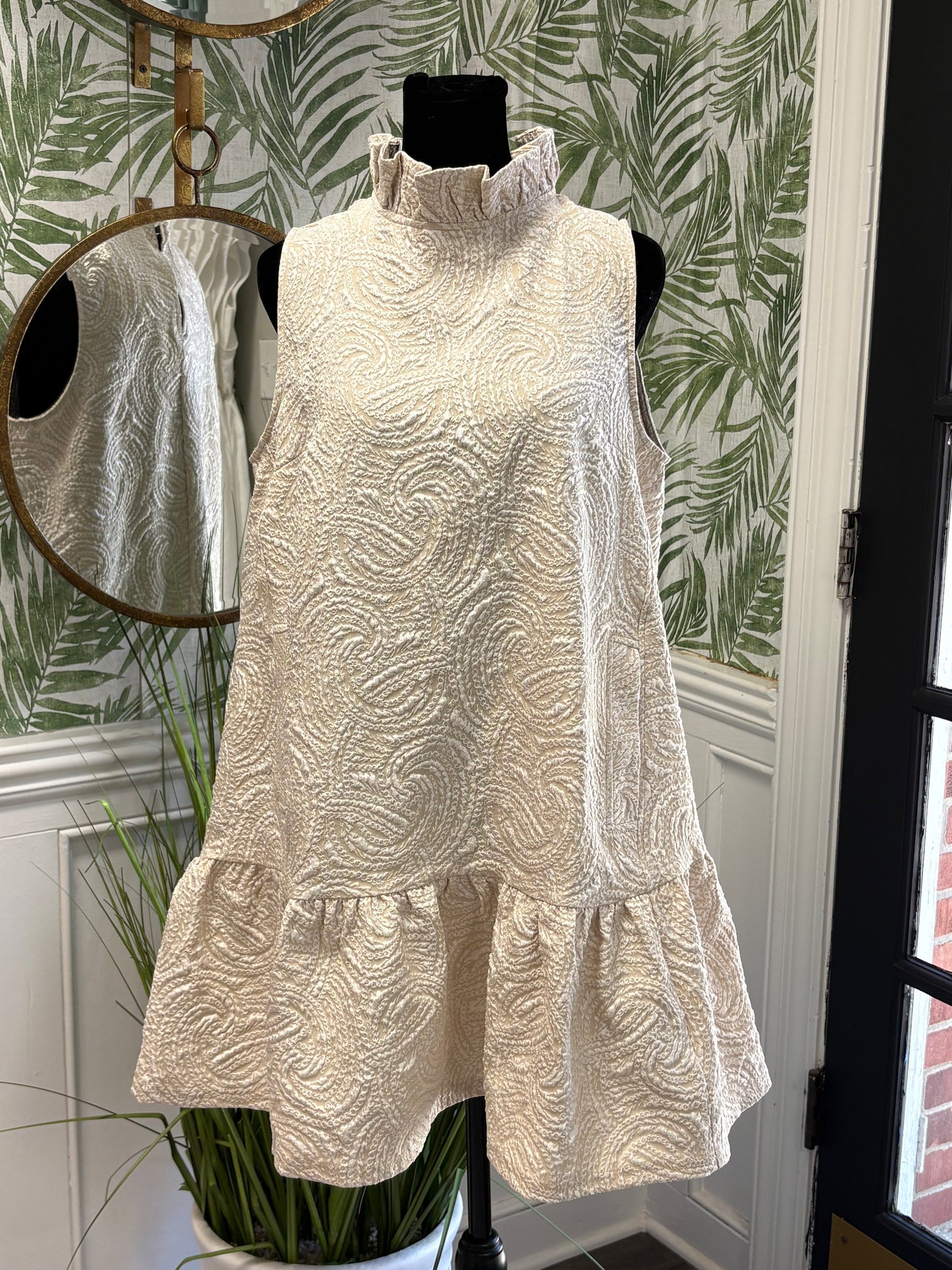 Ecru Textured Sleeveless Dress