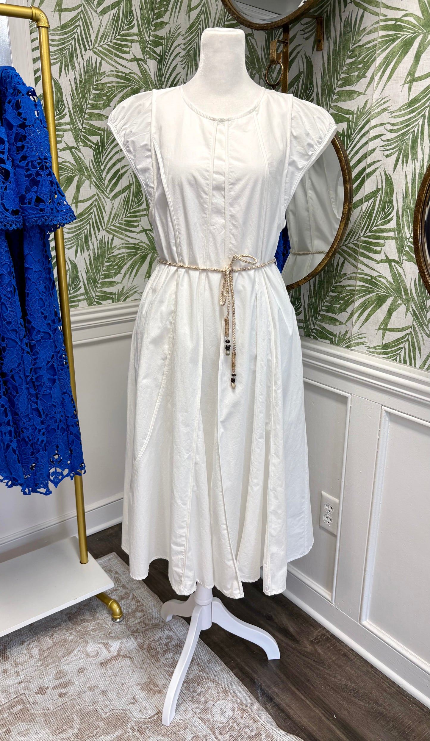Off White Midi Dress with Rope Belt