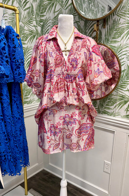 Paisley Pleated Shorts