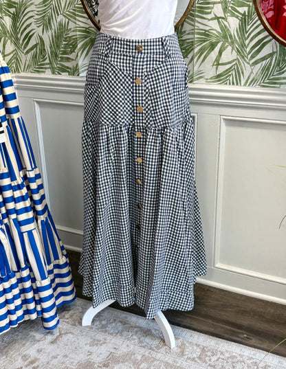 Vickie Navy Gingham Maxi Skirt