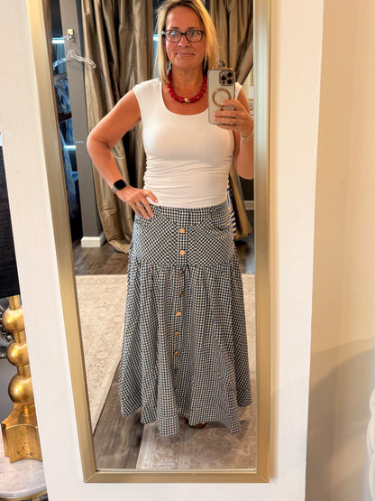Vickie Navy Gingham Maxi Skirt