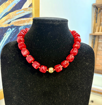 Chunky Square Beaded Necklace Assorted Colors
