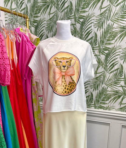 Rhinestone Cheetah With Glasses Tee