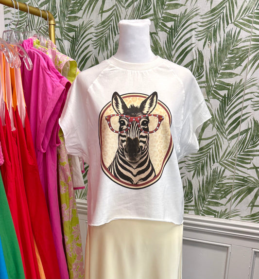 Rhinestone Zebra With Glasses Tee