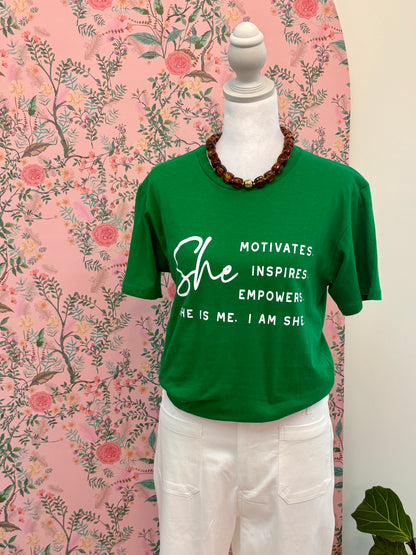 She Motivates Graphic Tee