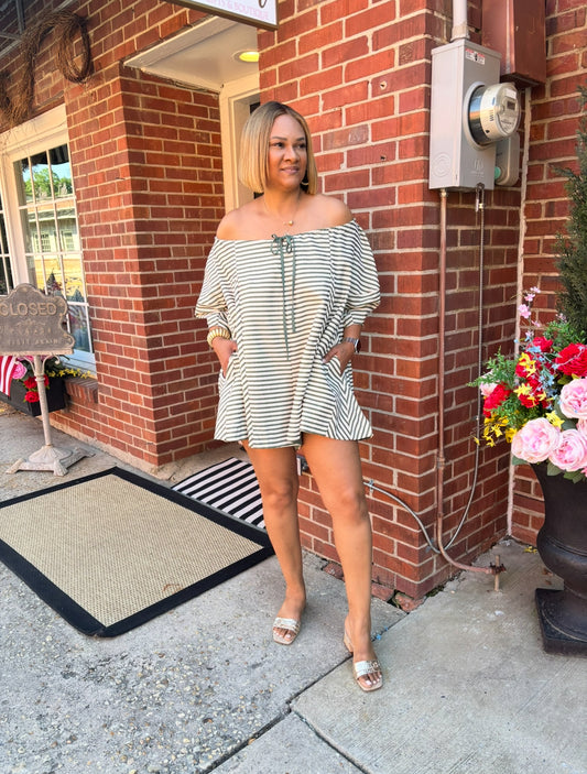 Carmen Green Stripe Romper