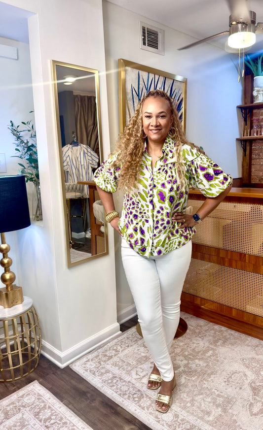 Colorful Leopard Button Down Blouse