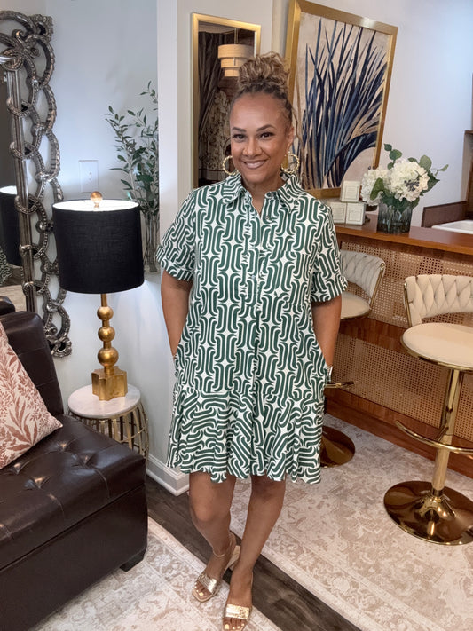 Caroline Abstract Green Dress