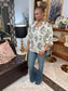 Button Down Blouse With 3/4 Length Balloon Sleeves