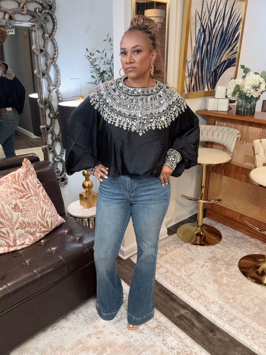 Embellished Sapphire Top