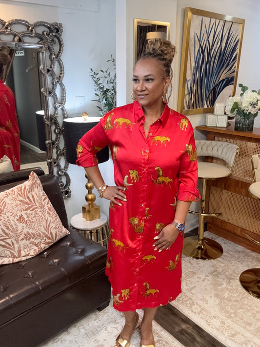 Leopard Side Dress in Red