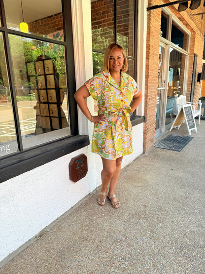 "Terri" Mosaic Floral Tie Dress