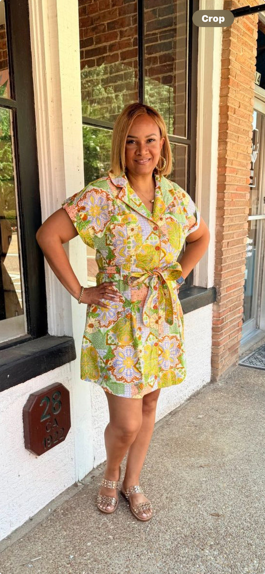 "Terri" Mosaic Floral Tie Dress