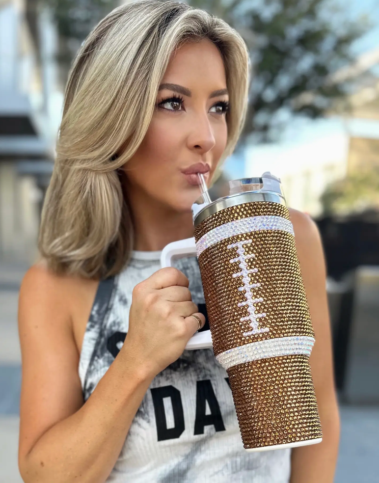 Brown Crystal Football "Blinged Out" 40 oz. Tumbler