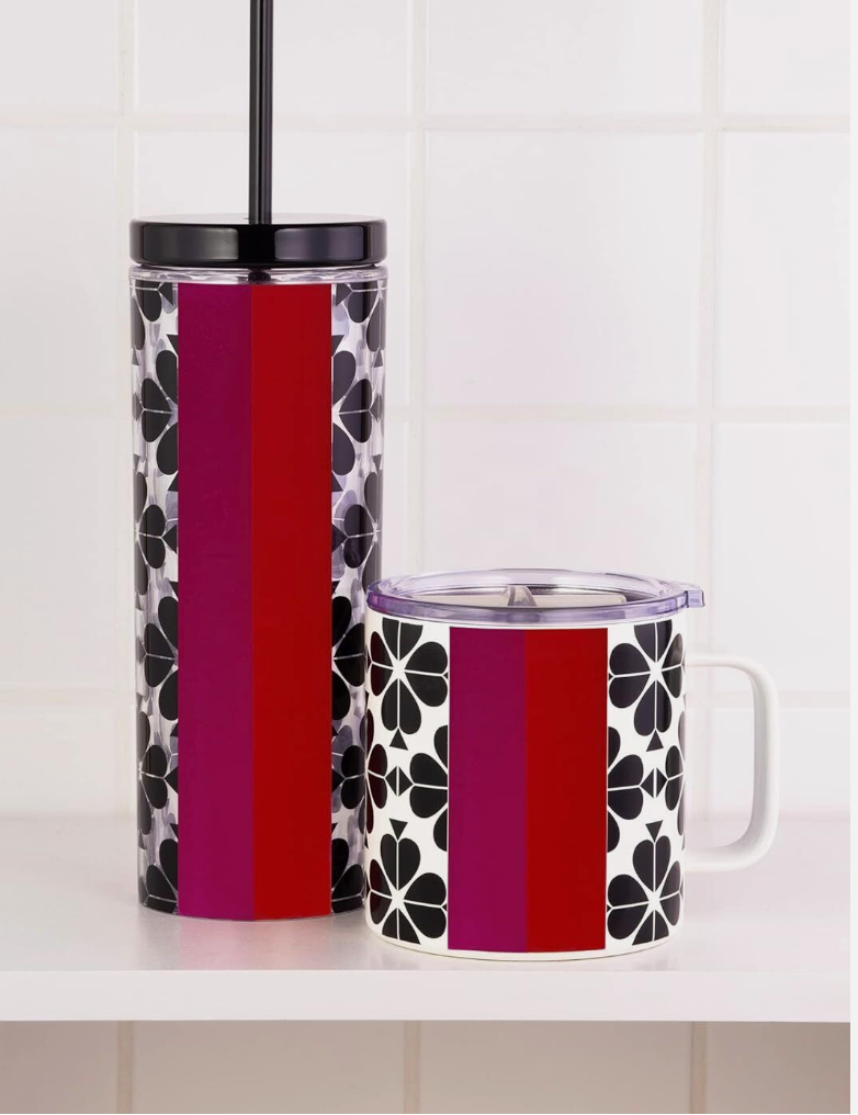 Kate Spade New York Acrylic Tumbler with Lid and Straw, Flower Stripe