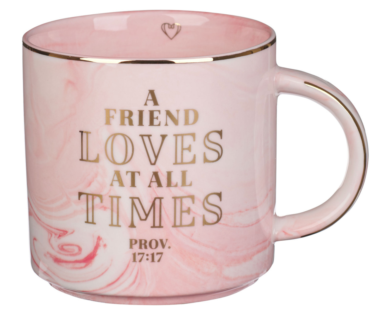 A Friend Loves At All Times Pink Marbled Ceramic Coffee Mug - Proverbs 17:17
