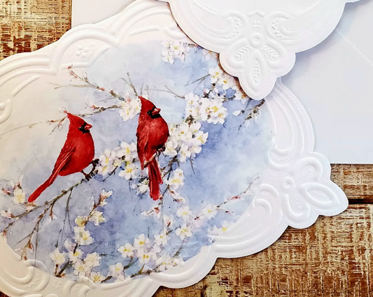 Carol Wilson Two Red Cardinals Embossed Die-Cut Note Card Set