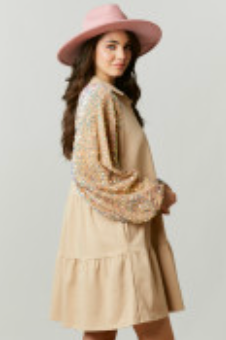 Sasha - Sequin Color Block Babydoll Mini Dress
