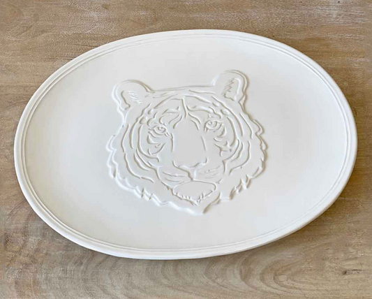 16x12 Go Get 'em Tiger Embossed Platter - White